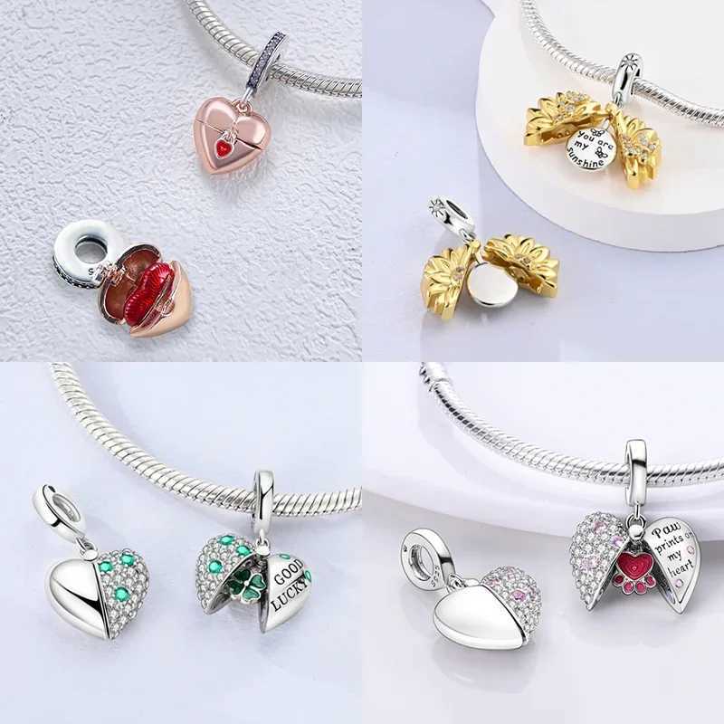 925 Silver Heart Atrial Opening Charms P Prints Beads Fit Original Bracelet DIY for Women Fine Jewelry Party Gift XJ250607