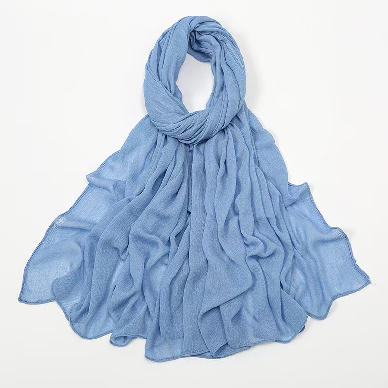 T907 new style curled edge rayon wrinkled long scarf female scarf Malay Indonesia popular solid color simple headscarf