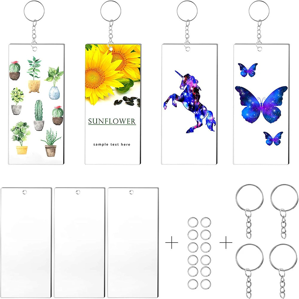 90Pcs Transparent Acrylic Keychain Blank Charms Key Chains Jump Ring for DIY Craft Ornament Engrave Painting 250606