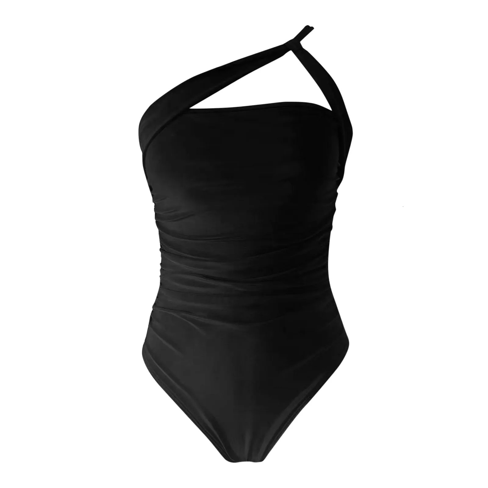 One Shoulder Women Strappy 1 Piece Swimsuit Push Up Sexy Solid Color Bathing Suits Tropical Swimwear Bikini Swim Accessories 250530