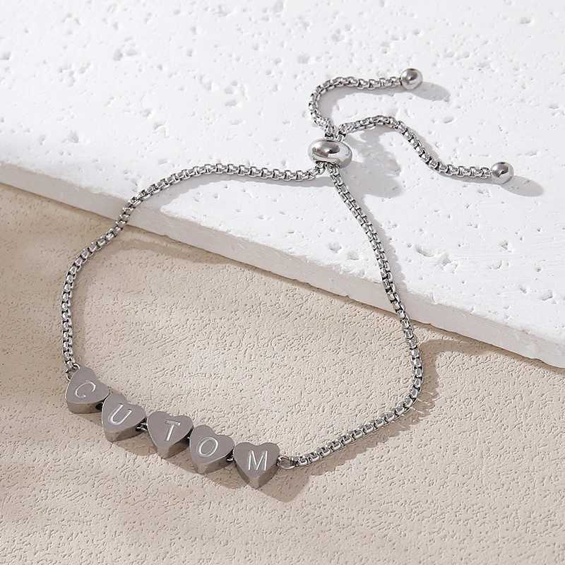 Customized Engraved Name Bracelet Stainless Steel Initial Letter Chain Adjustable Alphabet Jewelry Personalized Girlfriend Gifts W250606