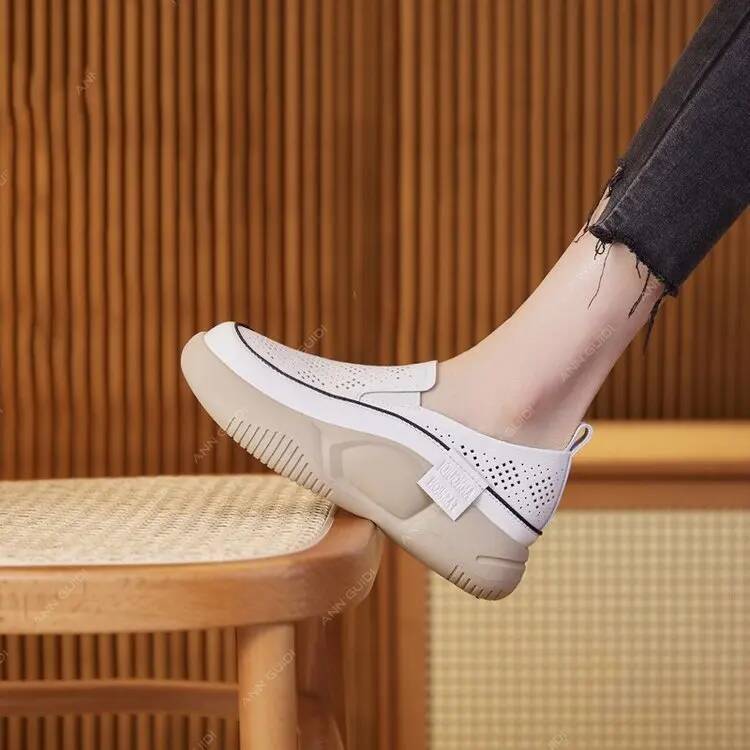 ddmyoutdoor Female Hollow Out Loafers With Round Toe And Soft New Summer Fitting Single Shoe Thick Sole Small White Shoes For Women Outdoor Outdoor Sh