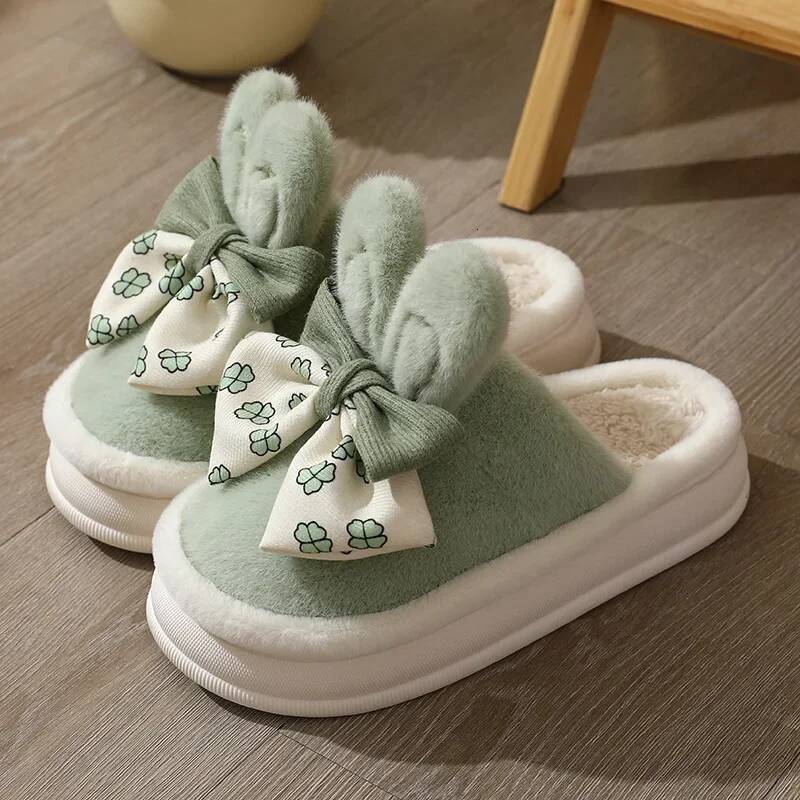 Ddmyoutdoor Women Winter Warm Bows Slippers Female Indoor Fluffy Cotton Shoes New Couple Plush Comfort Soft Sole House Slides Beach outdoor shoes