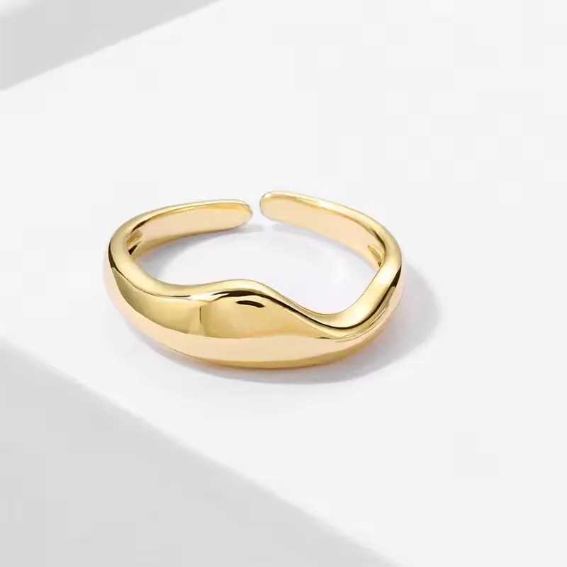 Sam Pand Gold Silver Color Irregular Wave Rings Trendy Simple Geometric Handmade Jewelry For Women Couple Adjustable Ring W250606