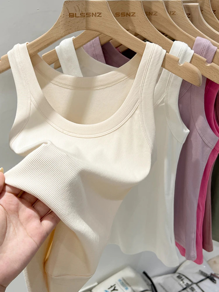 Women Solid Round Neck Ribbed Tank Top Camisole 2025 Summer Basic Elastic O 250527