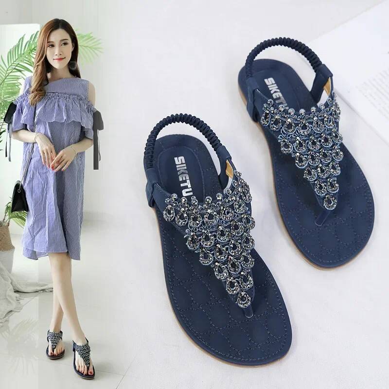 Ddmyoutdoor Summer Women S Sandals Water Dia Bohemian Style Elastic Flat Shoes For With Lace And Rhinestones Outdoor Shoes