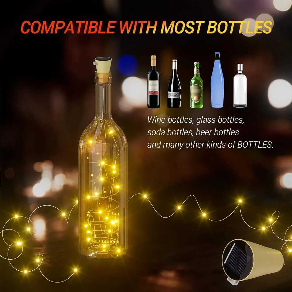 20LEDs Solar Wine Bottle String Light Solar Copper Wire Fairy Lights Cork Shape Christmas Lamp For Wedding Party Garden Decor W250607