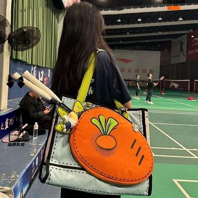 2025 New Badminton Tennis Racket Carrot Women Large Capacity Sports Tote Cute Handbag Shoulder Bag