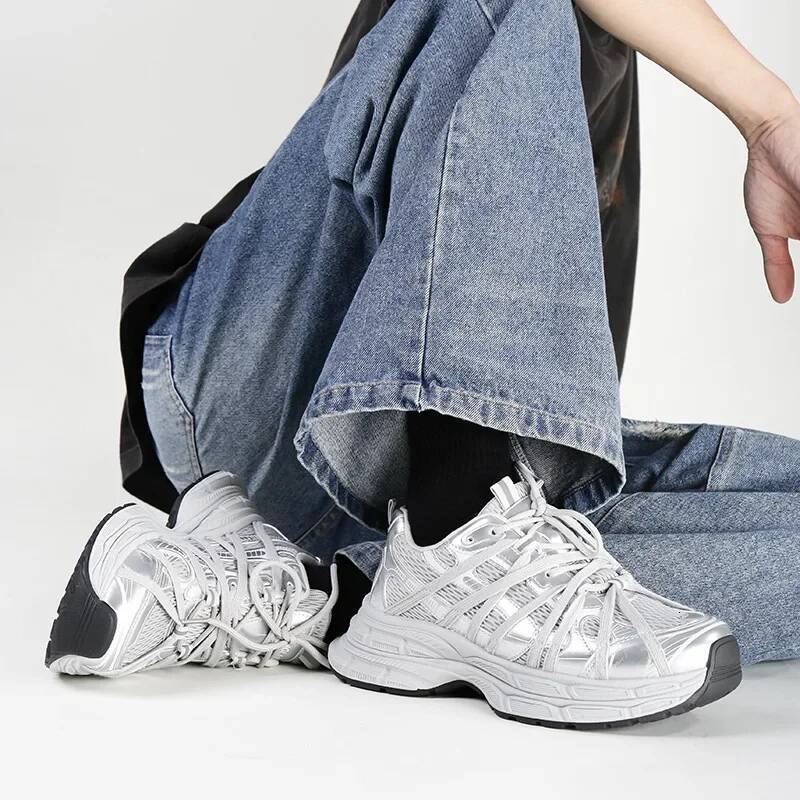 Ddmyoutdoor Men S New Trend Fashion Sneakers Breathable Comfortable Thick Sole Retro Lightweight Sports Lace Up Running Shoes Outdoor Shoes