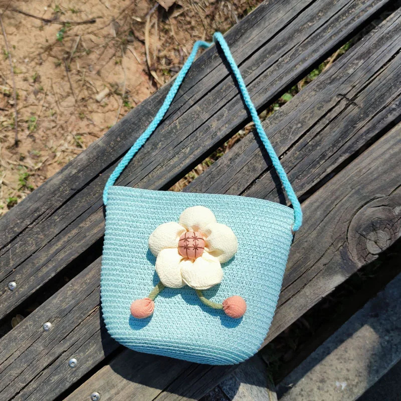 lovely Girls Summer Straw Shoulder Bag Cute Flower Childrens Woven Phone Purse Handbags Beach Travel Baby Kids Crossbody Bags 250605