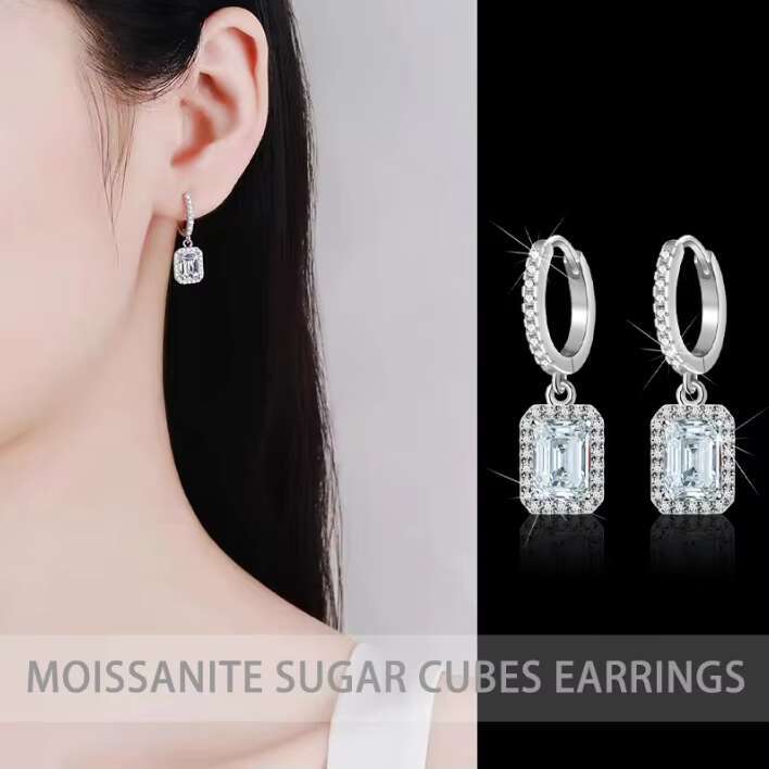 Rectangular Earrings Moissanite Earrings Silver Earrings Manufacturers for Sale