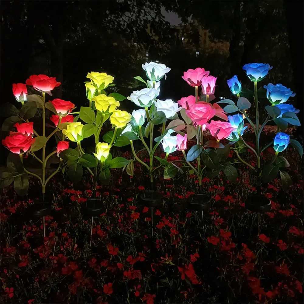 Solar Lights Outdoor Decorative Solar Garden Lights Rose Flower Lawn Lamp for Yard Patio Garden Decor FlowersXJ250606