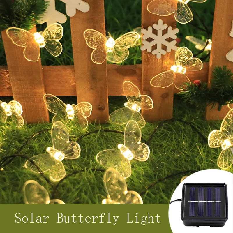 Garden Solar Lamp Butterfly String Lights Waterproof LED Garland Sun Power Outdoor Sunlight for Yard Fence Lawn Patio Decoration W250607