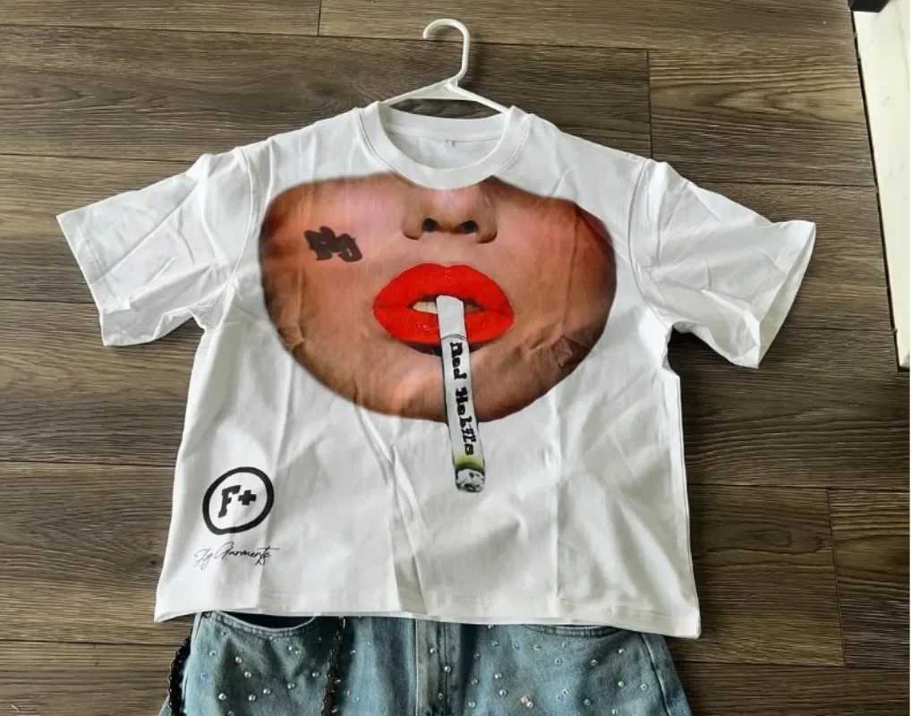 Retro Casual Loose Letter Anime Printed Short-sleeved Top Men Y2k Goth Punk Trendy Brand Harajuku Street Cotton T-shirt Women W250607