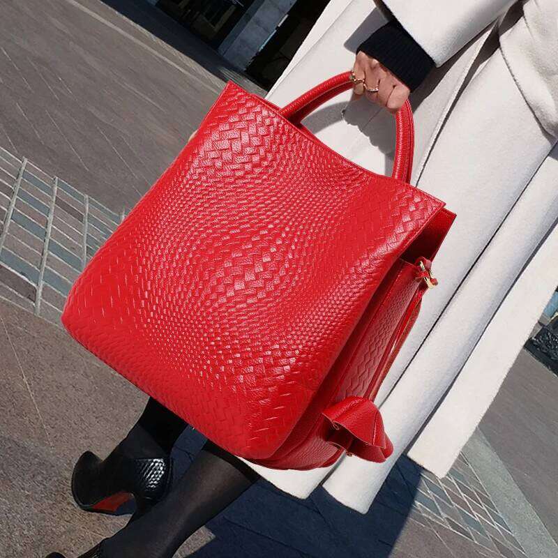 Aidrani Genuine Leather Fashion Women's Handbag Large Capacity Weaving Patterns 100% Soft Cowhide Bag