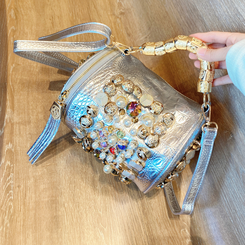 Top High Quality New Style Women's Bag 2023 New Handbag Cylinder Bag Pearl Bag Colorful Diamond Bag Single Shoulder Crossbody Small Bag New Free 