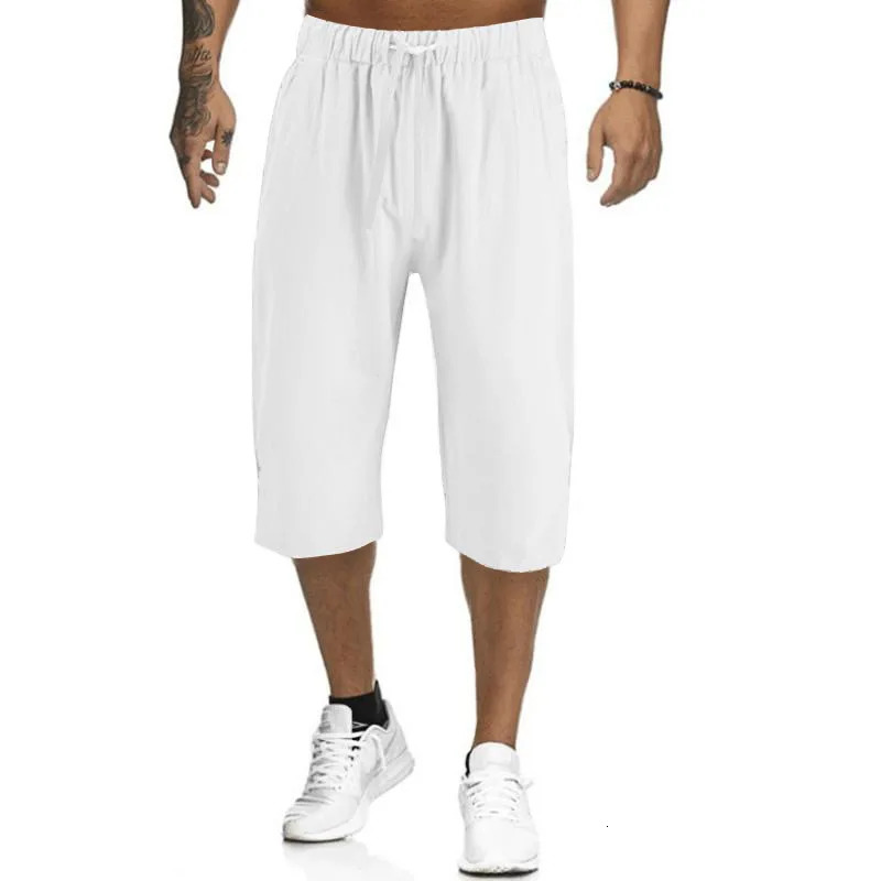 Summer Muscle Mens Loose Solid Color Breathable Casual Sports Business High Street Fashionable Cropped Pants 250606