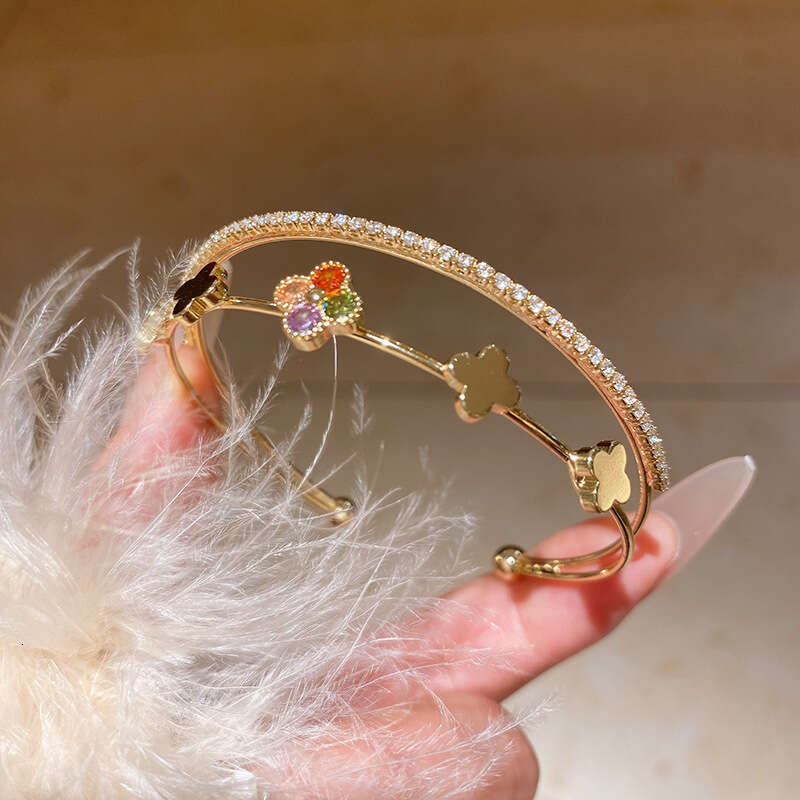 2025 hot designer bracelet zircon Rhombus Flower Double Layer Open Light Fashion Bracelet Elegant Exquisite New Style Jewelry with gift box