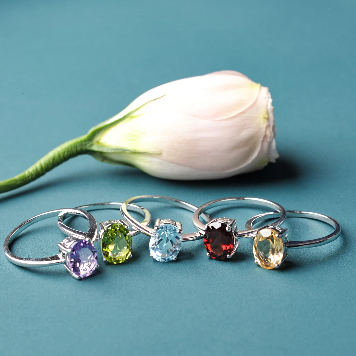 Potiy Natural 1.45ct Garnet Citrine Amethyst Peridot Sky Blue Topaz Birthstone Solitaire Ring 925 Sterling Silver Women Daily 250604