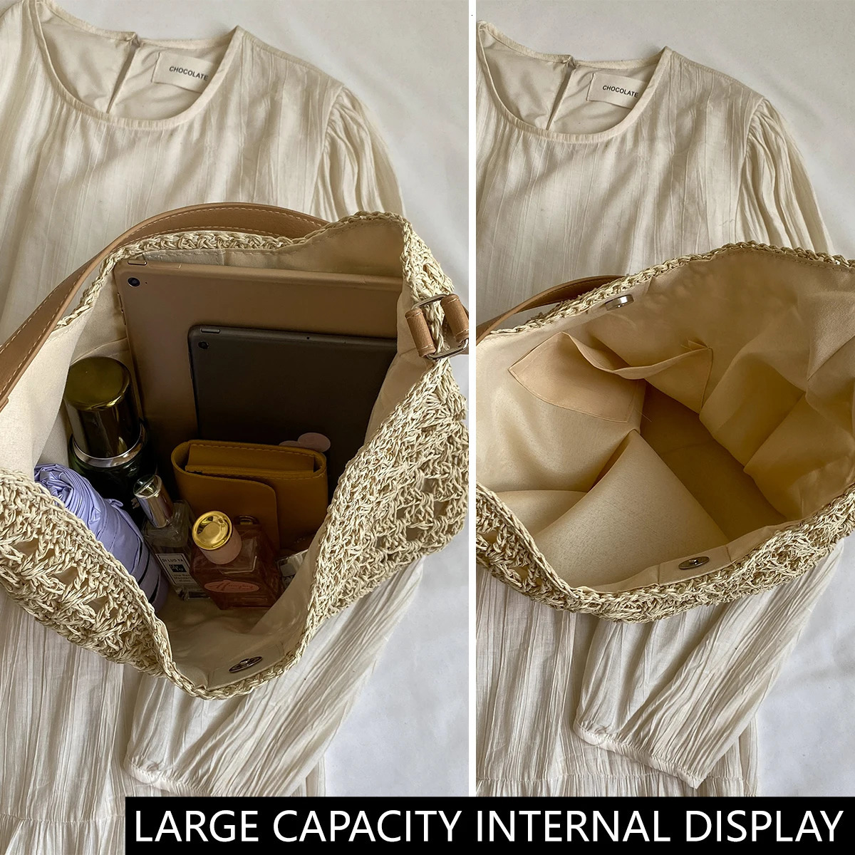 Bohemian Style Straw Bag Raffia Woven Seaside Shoulder Diagonal Handmade Female Summer Vacation Beach Bag 250605