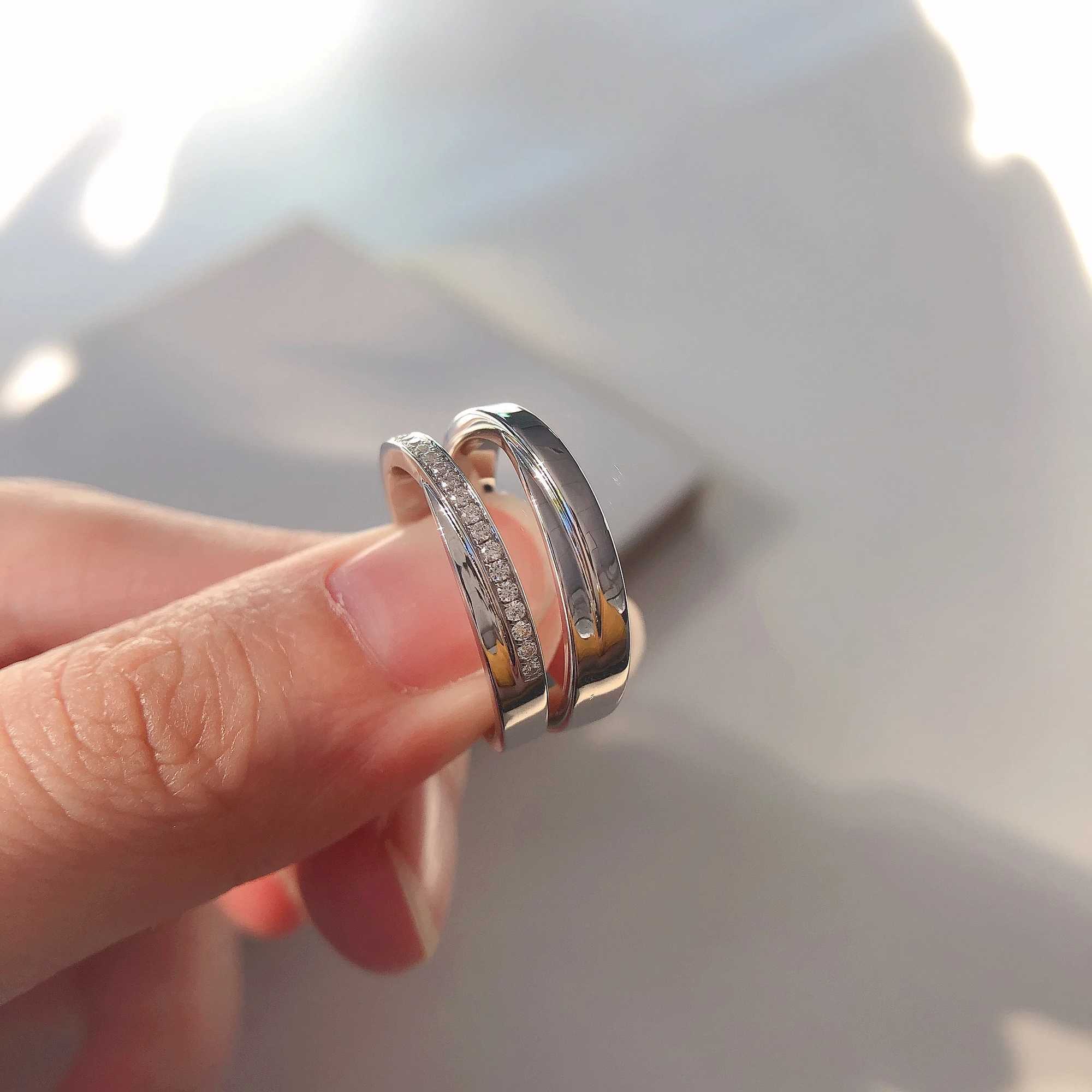 Genuine Solid White Gold 18K Couple Rings Engagement Rings For Lovers Wedding Anniversary Day Jewelry Gift Beautiful Box W250606