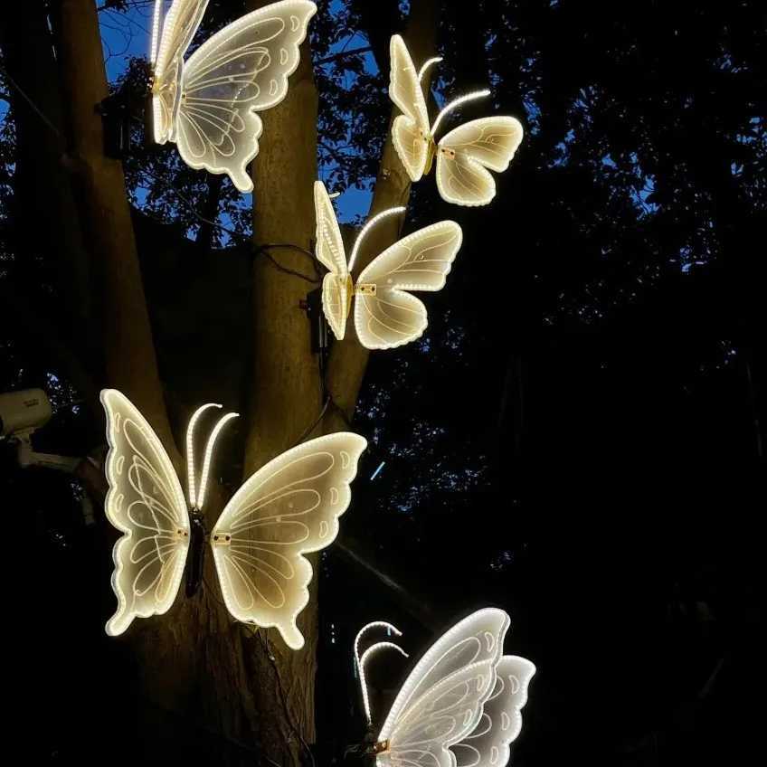 LED Outdoor Luminous Butterfly Lamp Wedding Decoration Vacation Party Garden Courtyard Christmas Decoration Lighting FixturesXJ250606