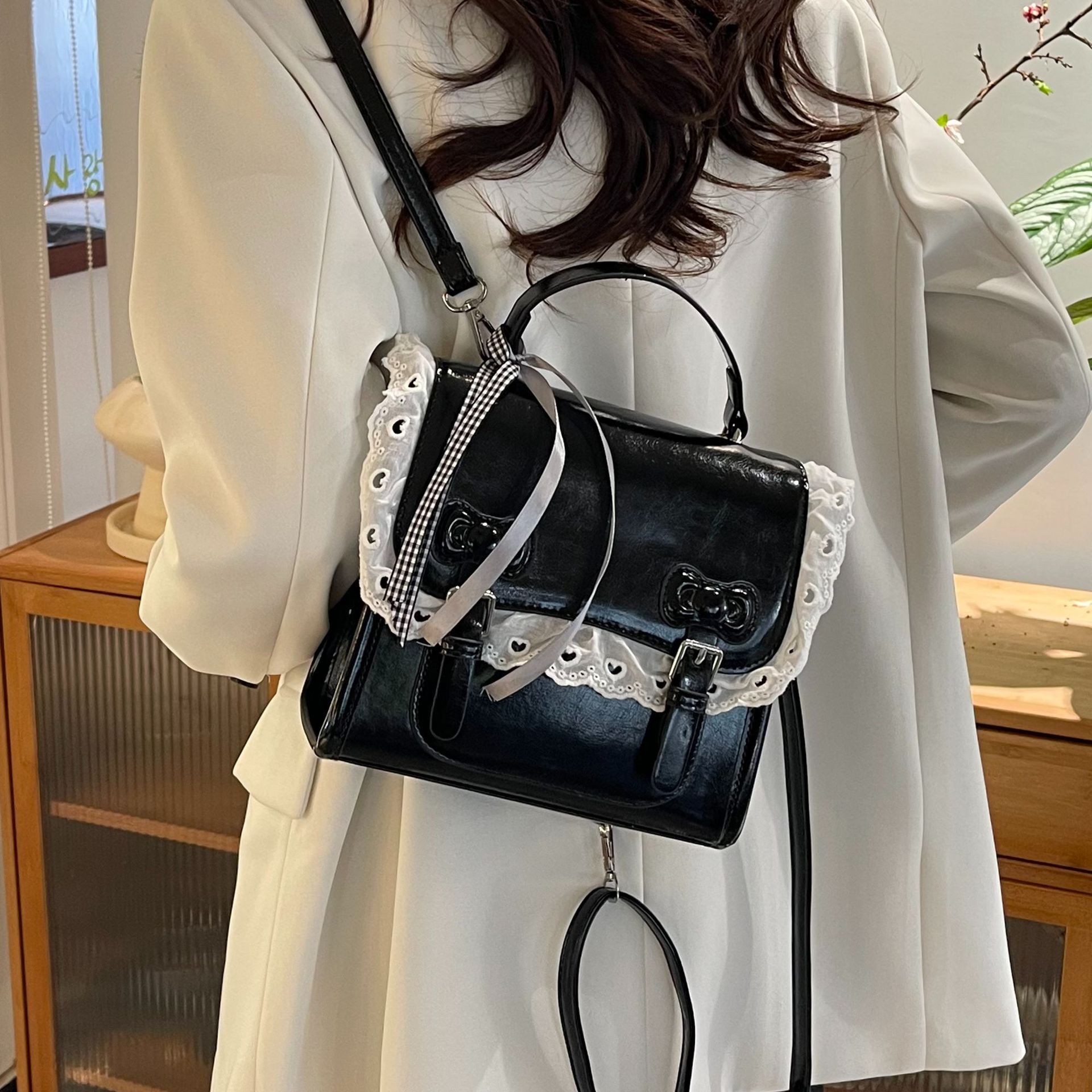 designer Korean Style Sweet College Wind Simple Double Shoulder Small Backpack Summer Fashion Versatile High-Quality Texture Handheld Small Square Bag