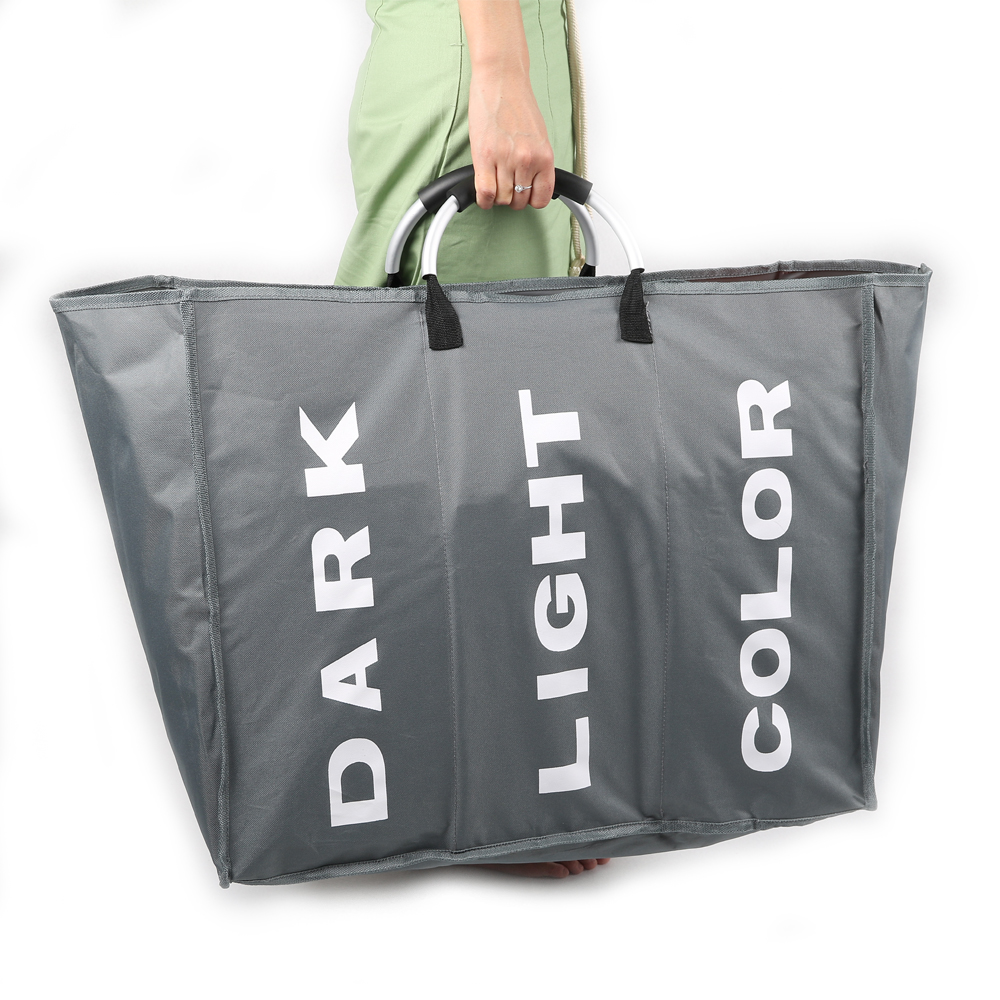 Large capacity three grid sponge aluminum handle hand-held dirty clothes basket