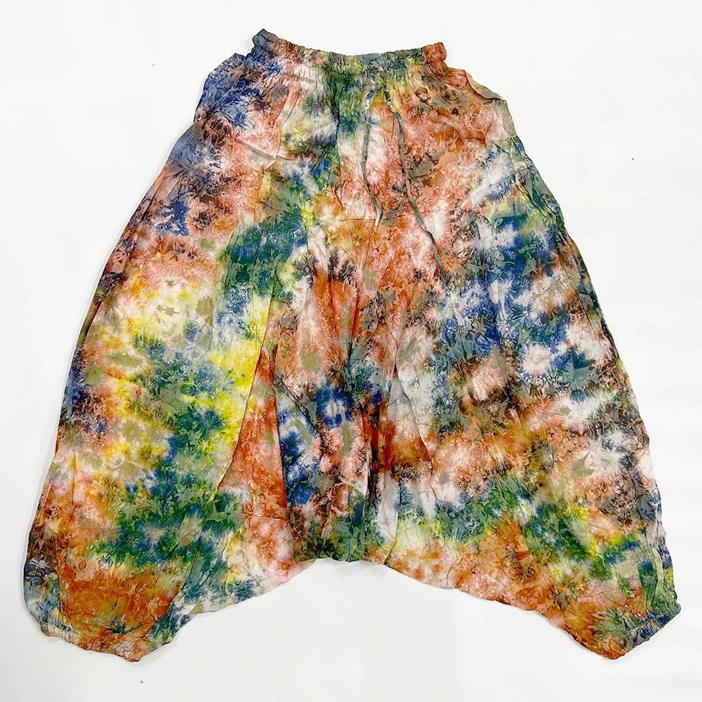 Women Boho Baggy Yoga Tie Dye Hippie Cotton Linen Harem Pants Female Beach Wear Elastic Waist Loose Drop-Crotch Trousers