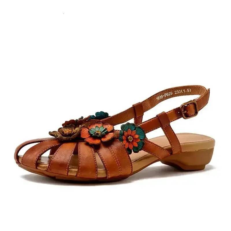 Ddmyoutdoor Retro Women Rome Sandals Flower Buckle Design Soft Leather Platform Sandal Casual Fashion Mom Shoes Sandalias Mujer Outdoor Shoes
