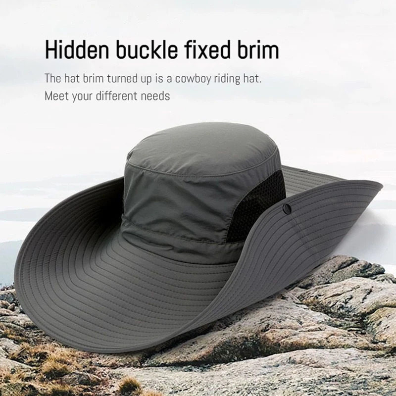 Large Brim Sun Hat for Men Women Breathable Fishing Caps UV ProtectionMesh Fisherman HatHikingOutdoor Beach Cap15cmSummer 250605