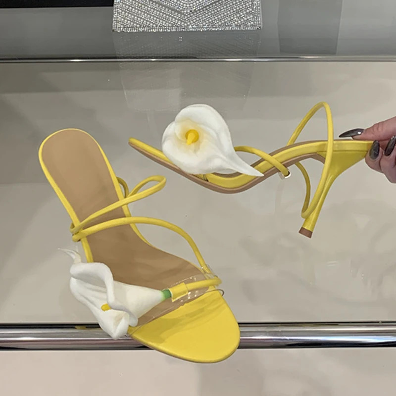 Liyke Summer Fashion Morning Glory Open Toe Slip On Back Strap Sandals Women Green High Heels Wedding Prom Shoes Zapatos Mujer 250605