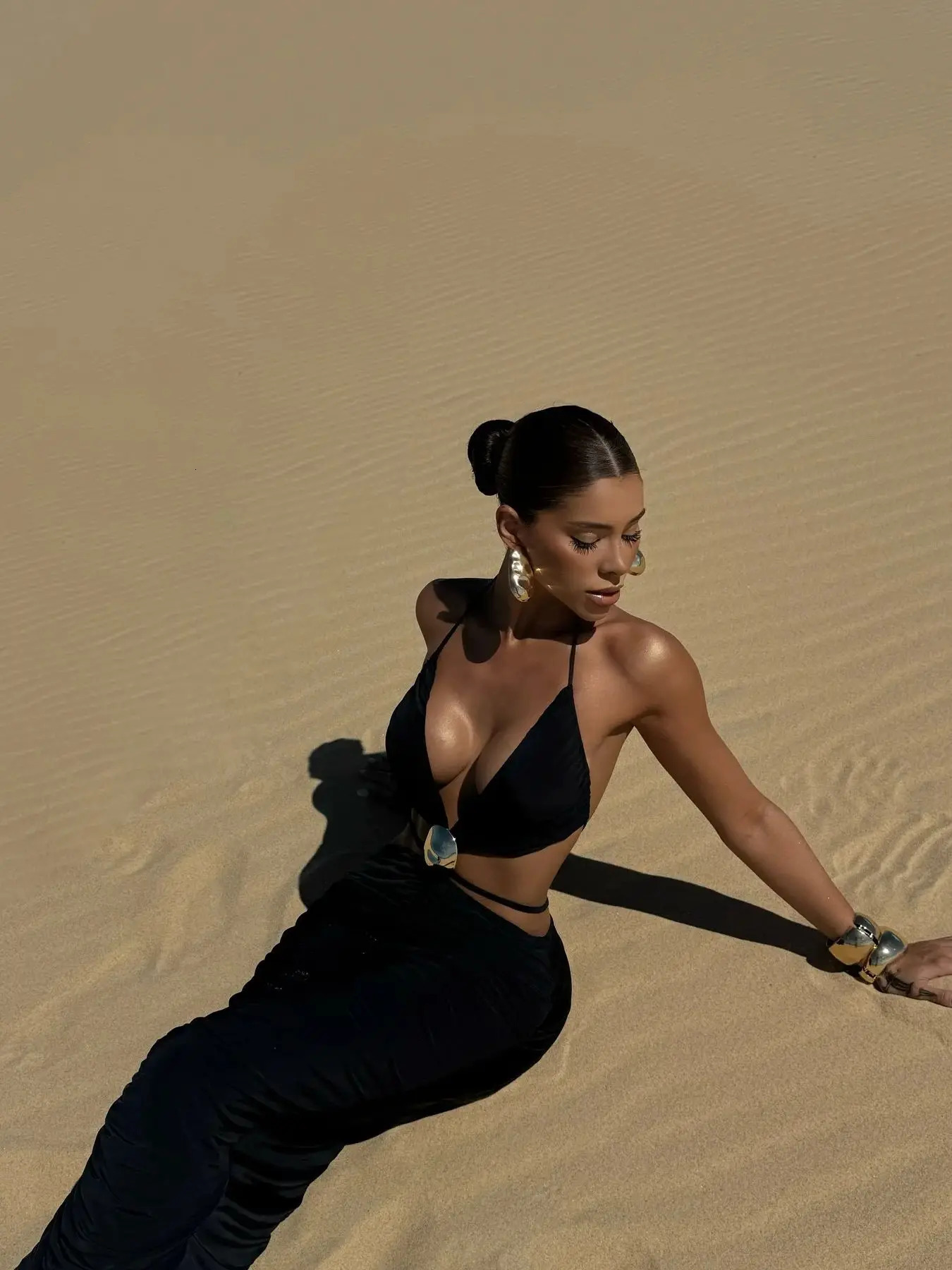 Women Two Piece Set Skirt Suit V Neck Cut Out Sleeveless Slimming Bustier Cheeky Skirt Beach Dance Robe 250605