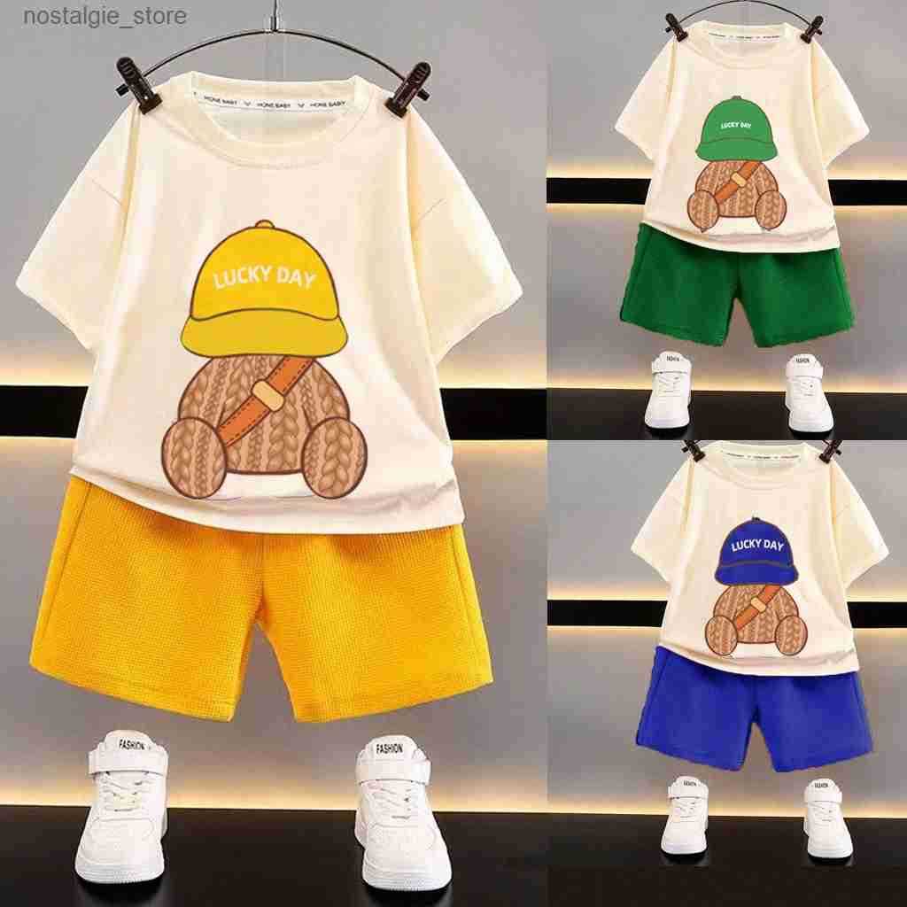 Junior 2 Piece Outfits Kids Cotton T-Shirt and Shorts Set - Casual Summer Clothing for Toddlers and Youth Lightweight for Daily Use y2506076LRT
