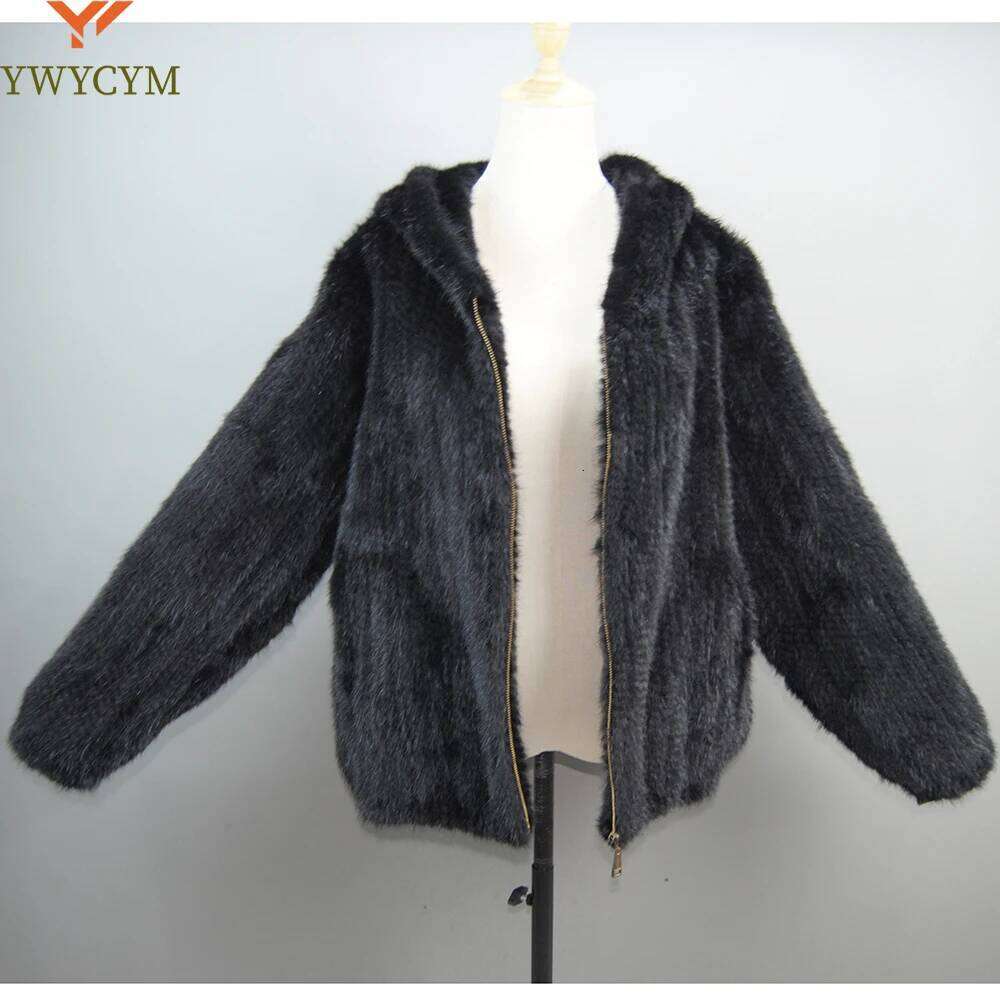 2025 New Women Mink Fur Coat Long-Sleeve Hooded Casual Fashion All-match Zipper Knitted Outerwear Jacket Custom Plus Size