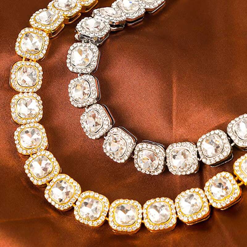 European and American New Hip-hop square Crystal Necklace Diamond Mens Rhinestone Necklace Fashionable Cuban Necklace Gift