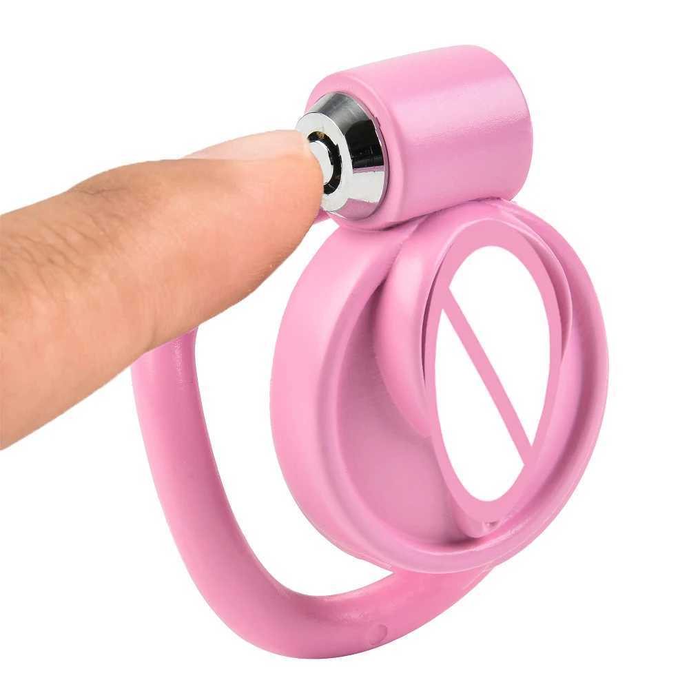 Pink Male Penis Chastity Cage Set Bird Chastity Cage Belt With 5 Size Rings Abstinence Lock Ring Lock Bondage Slave Man Sex Toy XJ250607