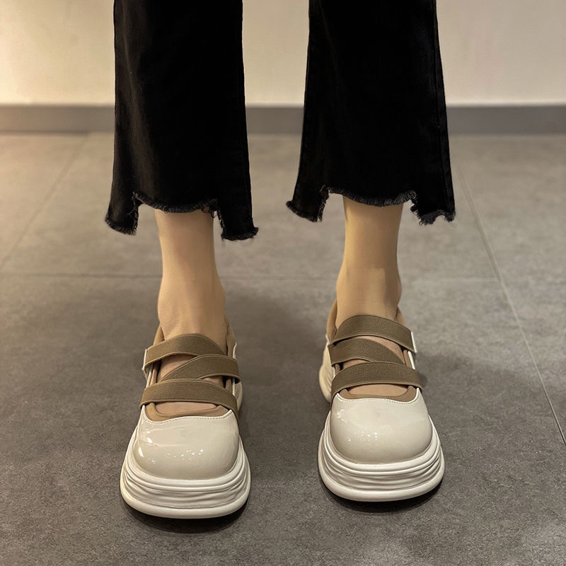 2025 free shipping fashion designer French Mary Jane small leather shoes women's sponge cake thick sole shallow mouth thick heel white
