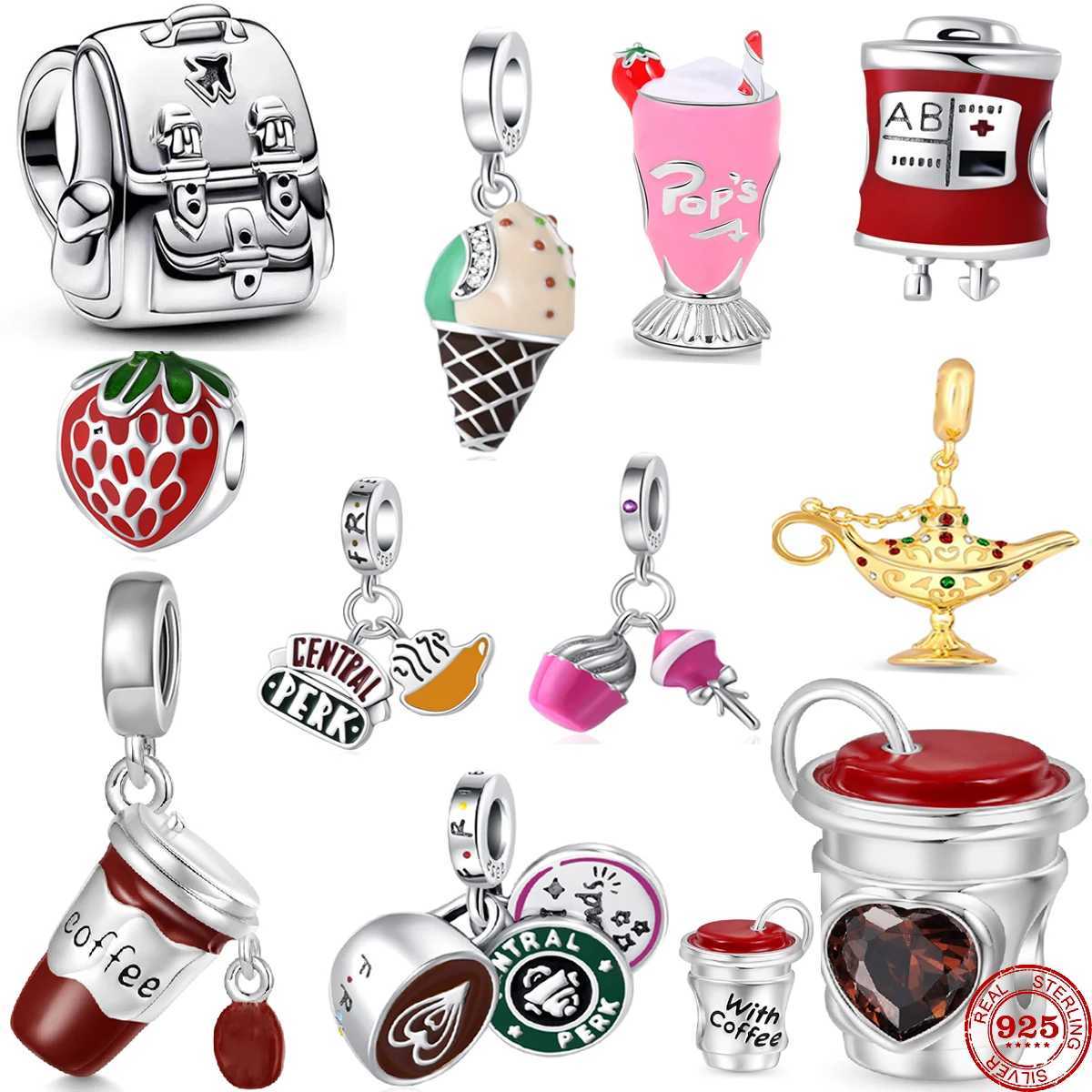 New S925 silver backpack coffee cup cream charm pendant is suitable for original bracelets necklaces DIY jewelry accessories XJ250607
