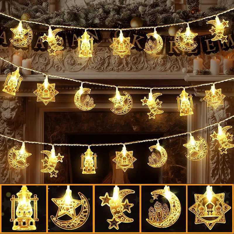 1-10M LED String Lights Moon Star Lamp Eid Moon Star Decoration Hanging String Light Luminous Star Moon Ramadan Home Decoration XJ250606