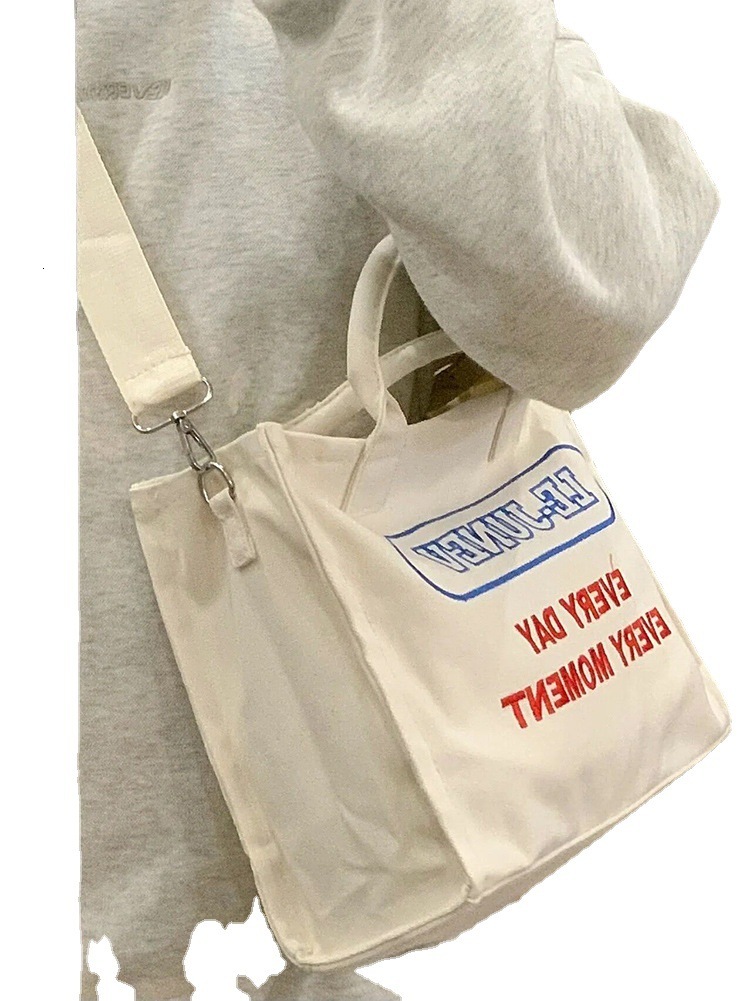 designer Student Class Bag for Women, Large Capacity Canvas Bag, College Style Versatile Letter Embroidery Shoulder Crossbody Tote Bag Tre