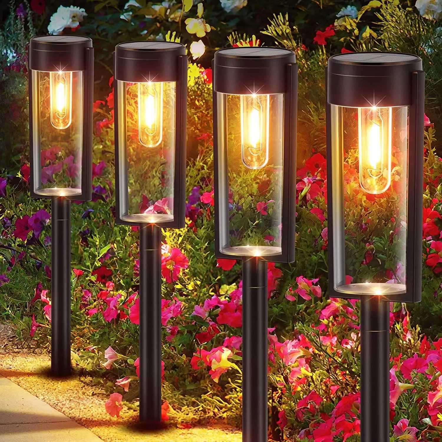 LED Solar Pathway Lights Outdoor Garden Lamp Waterproof Landscape Lights Walkway Driveway Lawn Patio Garden Decor W250607