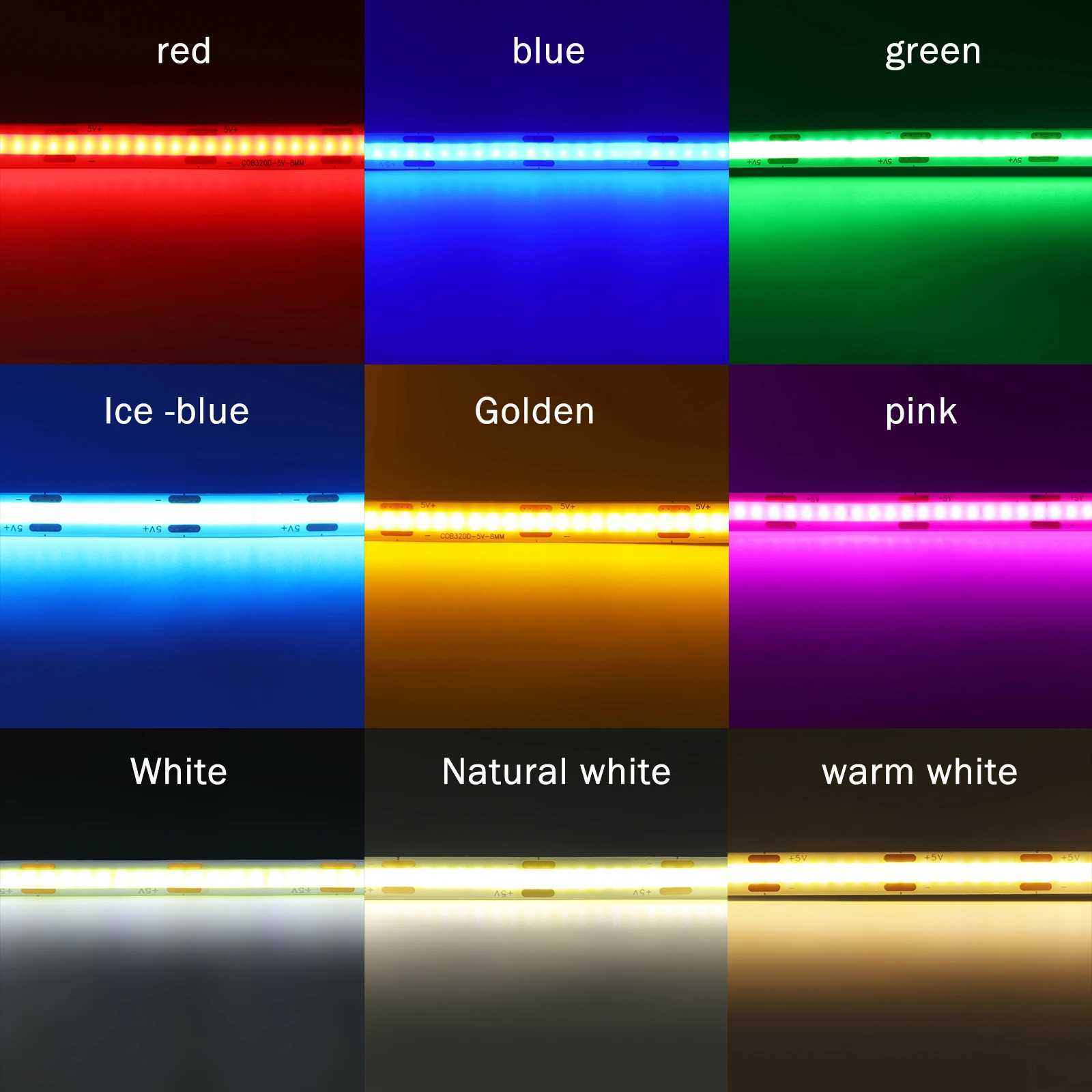 5V 8mm COB LED Strip Light PIR Motion Sensor 320LEDs/M Flexible LED Tape Ribbon for Stair Night Light White Red Blue Green Pink XJ250606