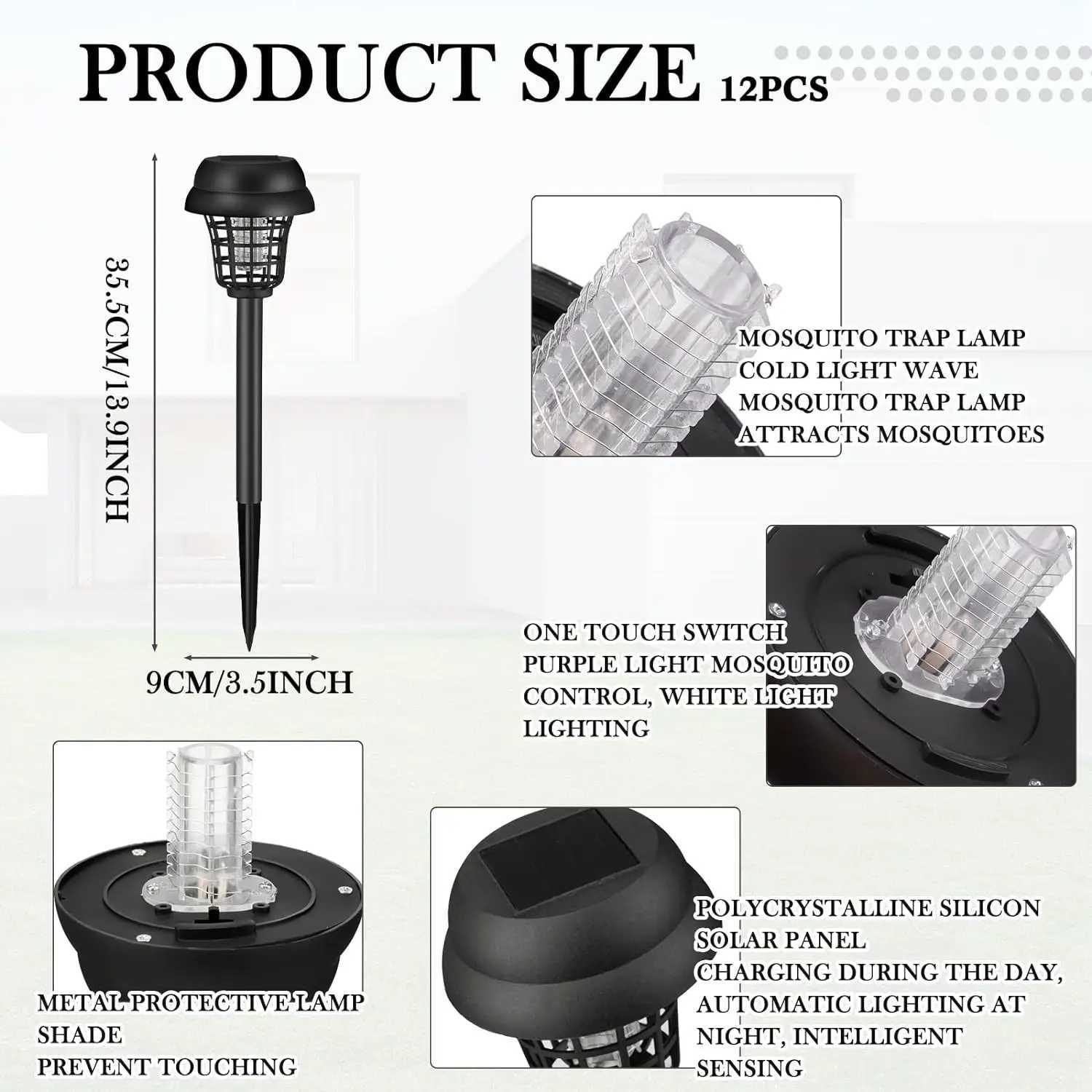 Solar Mosquito Killer With 2 Light Modes Outdoor Waterproof LED Light Bug Zapper Mosquito Trap Lamps For Garden Lawn Camping XJ250606