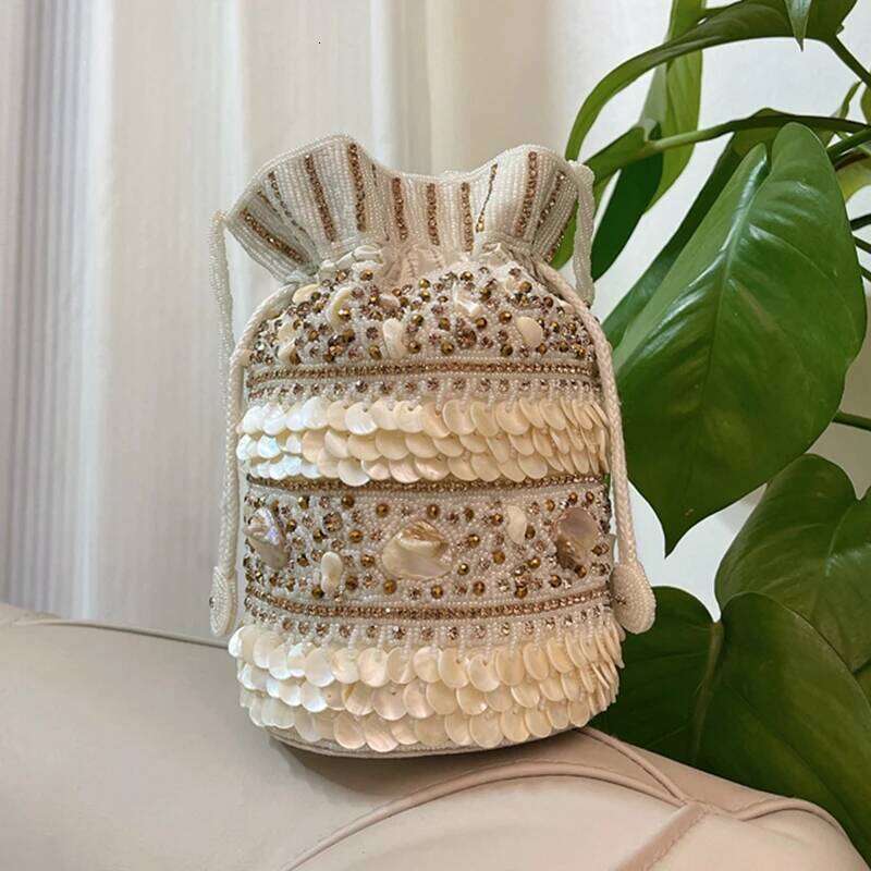 DOYUTIG Indian Handmade Heavy Industry Nail Bead Bucket Women Embroidered Shell Party Handbag Beauty Wedding Evening Bag N012