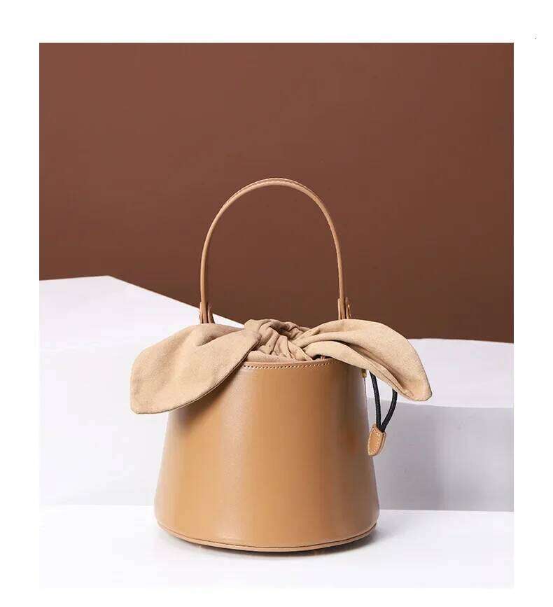 Fashionable Versatile Women's Bucket Bag Genuine Leather 2022 New Style Single Shoulder Handbag With Fleece Rabbit Ears