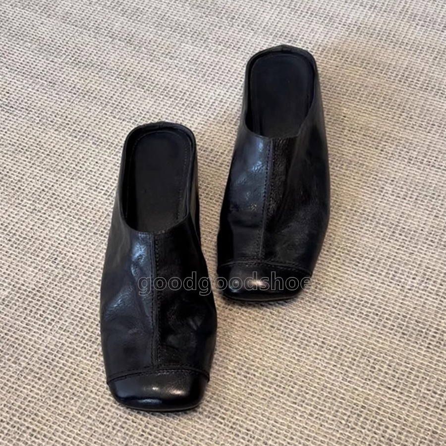Mid heels sandals famous designer women Soft leather Half slippers Retro casual womens sandals Covered-toe sliders Comfort Lazy shoes outdoor Anti-sli