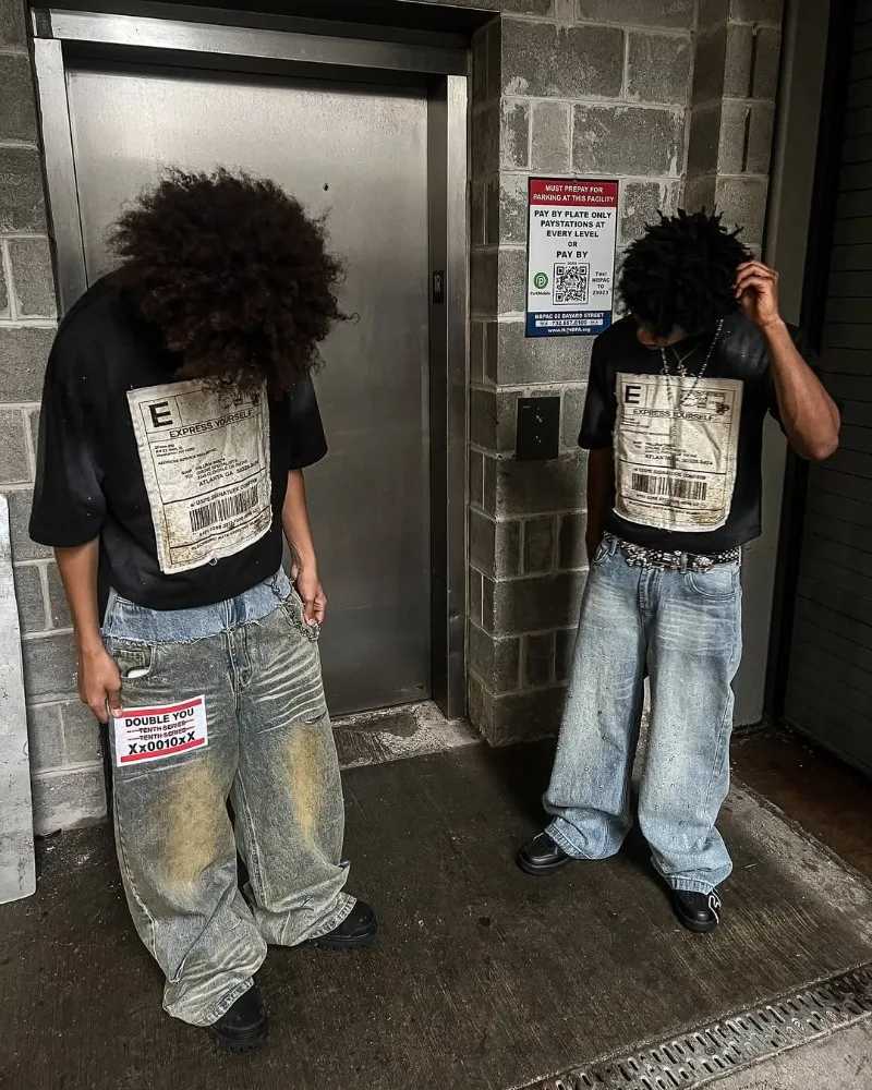 2025 Summer Casual Fashion High Street Retro Embroidered Short Sleeve Top Men Y2k Hip Hop Rock Punk Oversized T-shirt Women W250607