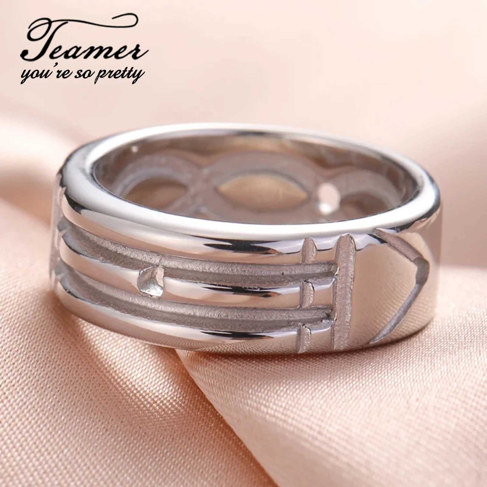 Teamer Geometric Wide Stainless Steel Ring for Women Men Couple Fashion Minimalist Silver Color Finger Ring Engagement Jewelry W250606