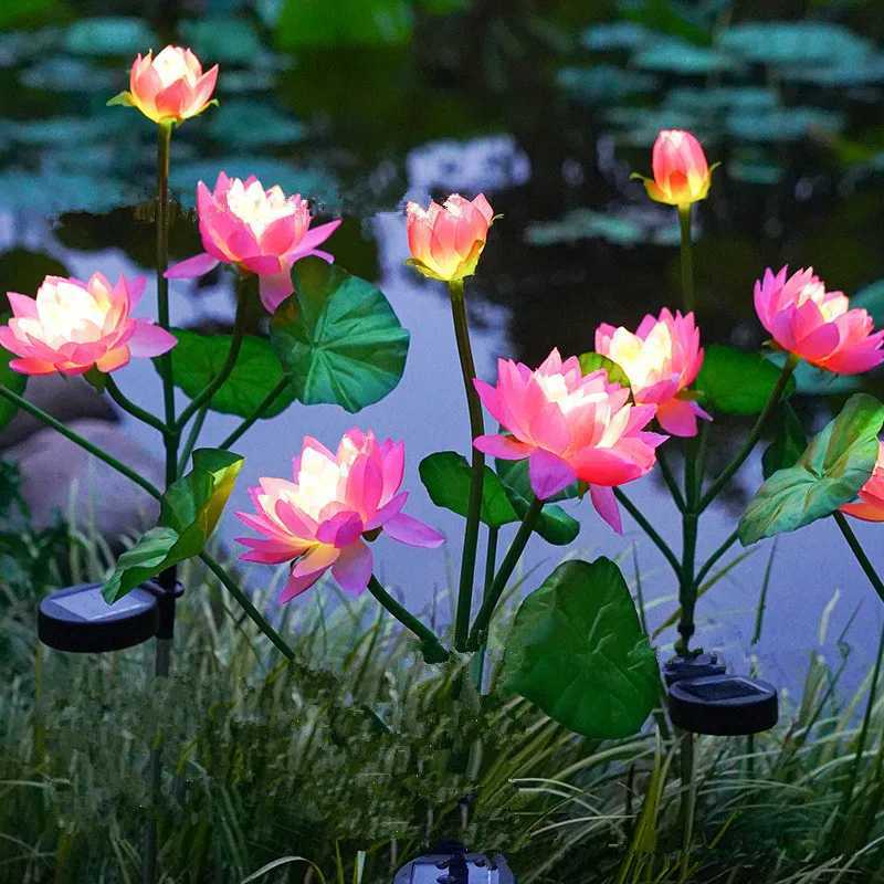 Solar Lotus Floral Garden Lights Flowers Lights Solar Powered LED Lawn Light Outdoor Garden Decor Yard Landscape Decoration XJ250606